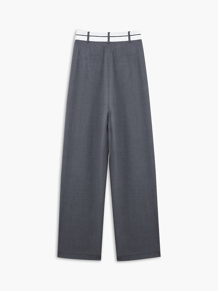 Asymmetrical Contrast Waistband Wide Leg Dress Pants
