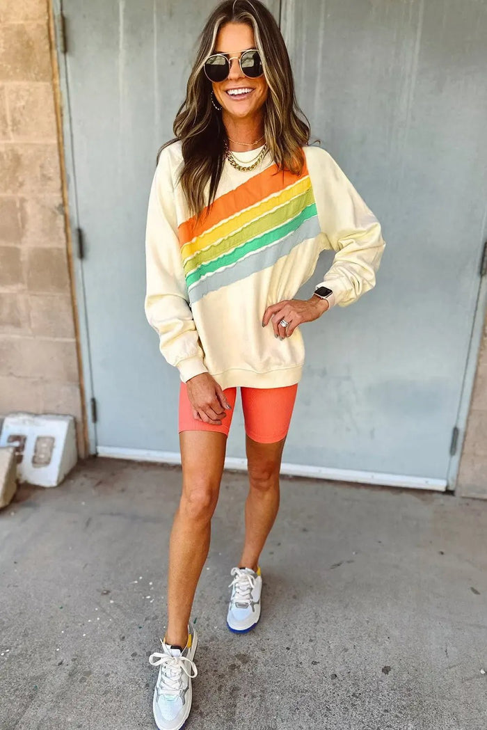 Shop Beau Blue Rainbow Colorblock Striped Pullover Sweatshirt at eAura