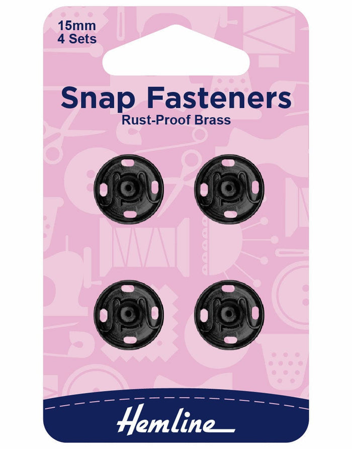 Hemline Fasteners Black / 15mm Black Snap Fasteners 15mm Hemline 4 sets 9317385023441 9317385023441