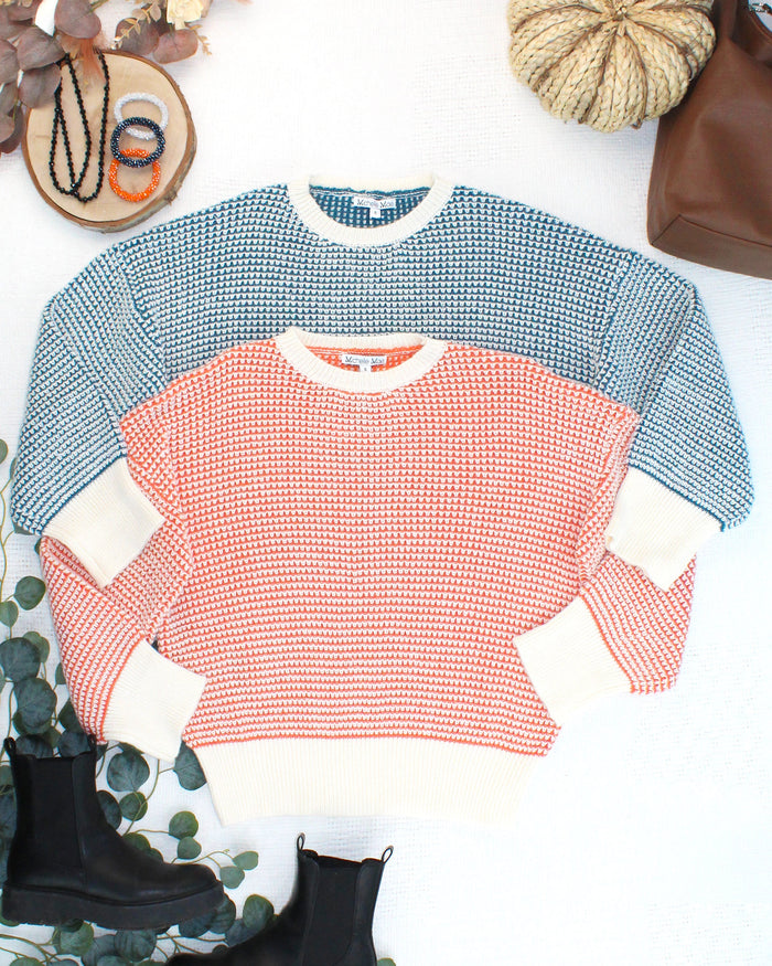 Charlotte Sweater - Teal and Ivory by Michelle Mae