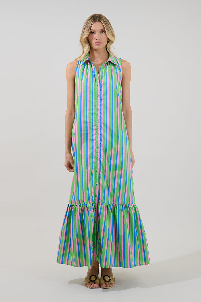 Cileah Collared Maxi Dress Stripe