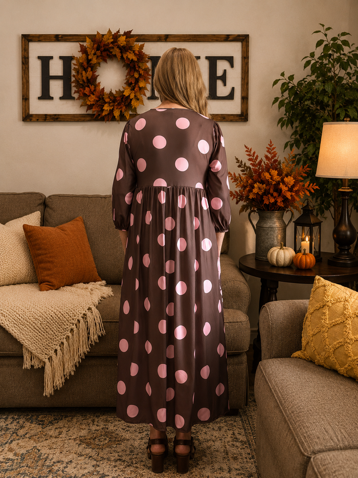Crystal Brown & Pink Polka Dot Dress