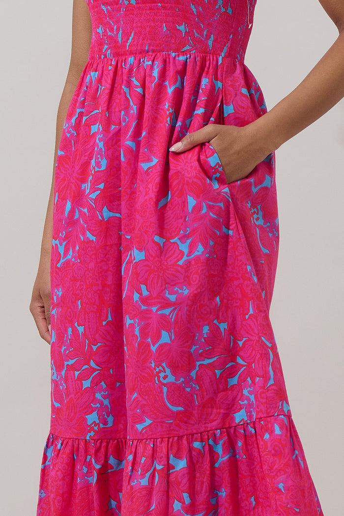Delina Floral Patte Tiered Midi Dress