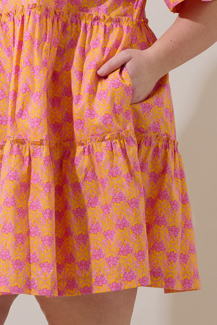 Dixie Split Neck Shift Dress Drift Floral Curve