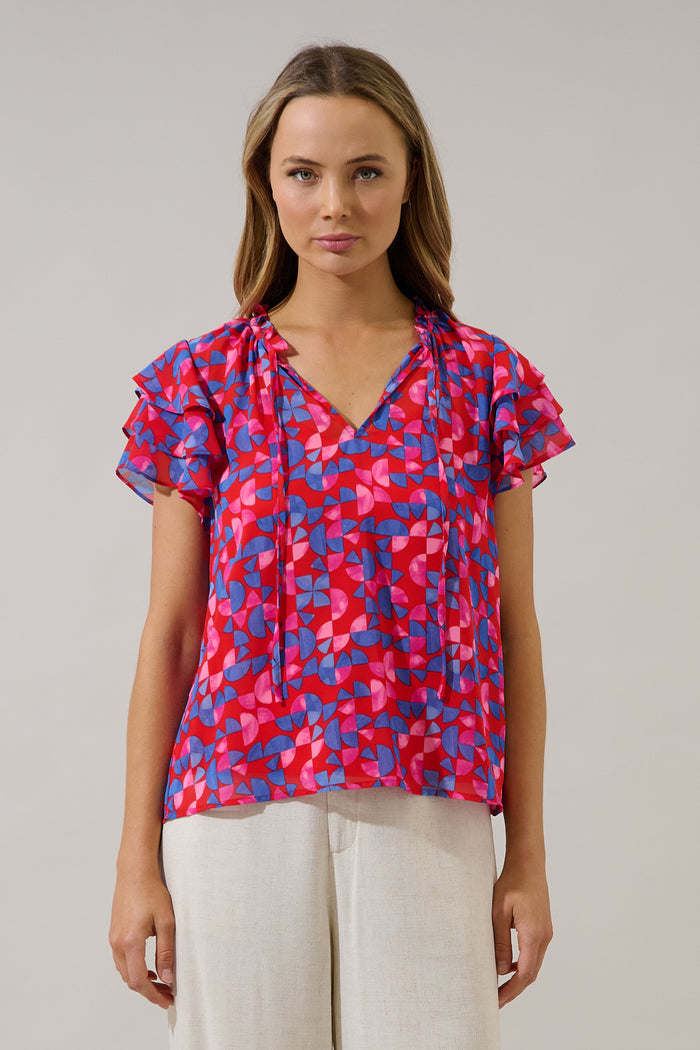 Donis Split Neck Blouse Averly Geo
