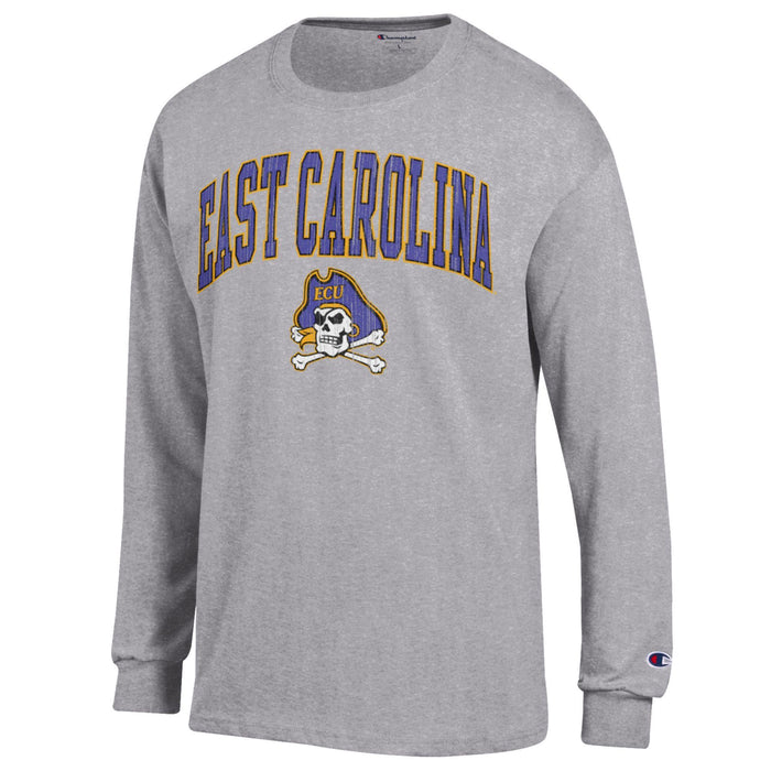 ECU Champion Arched Logo L/S Tee (Gray)