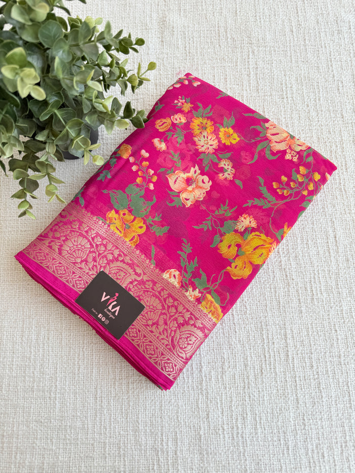 Floral Printed semi chiffon saree