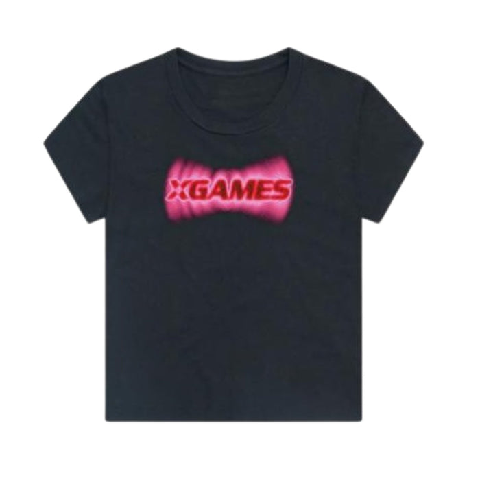 Black t-shirt with red 'X Games' logo on a white background