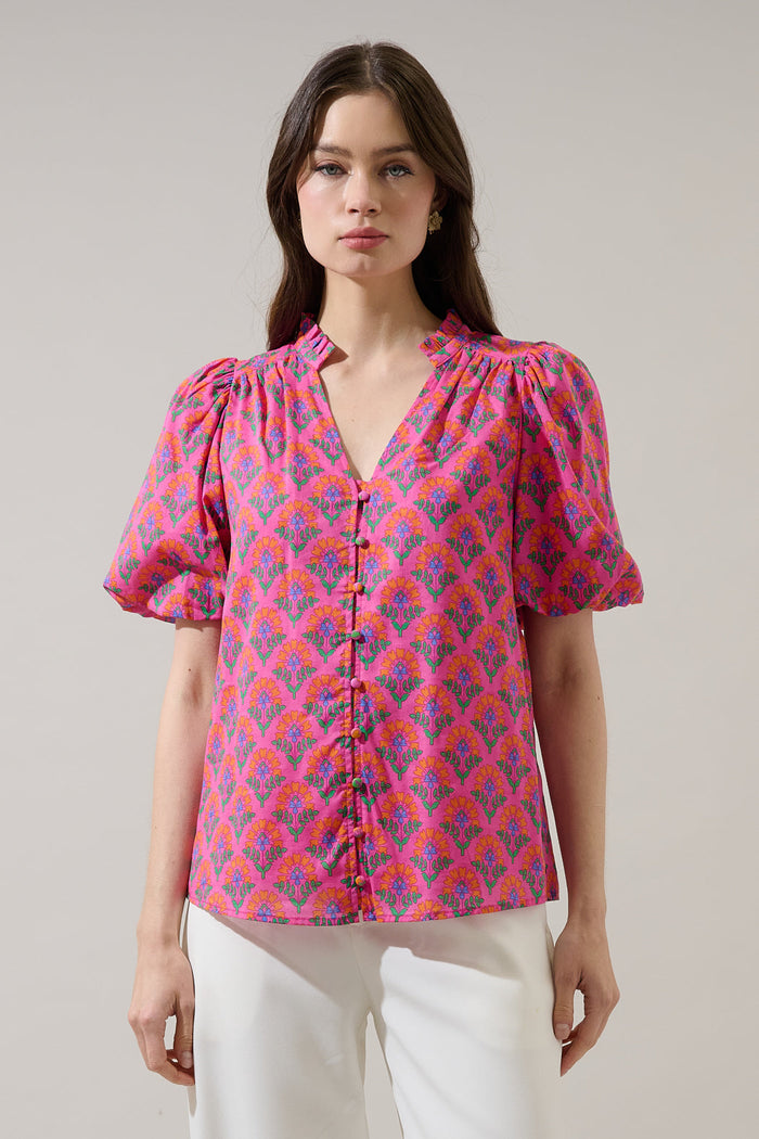 Idara Button Down Top Kendrie Floral