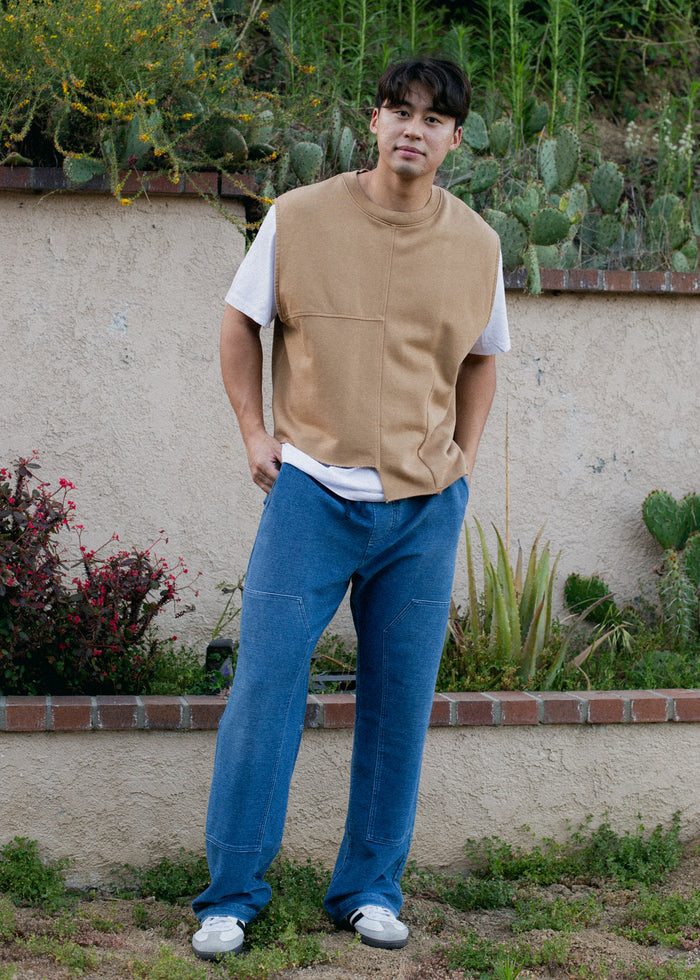 Additional view of Indigo Patch Trouser in potassium wash on model
