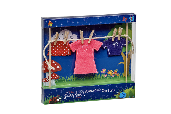 Irish Fairy Door Clothes Line with Female Clothes
