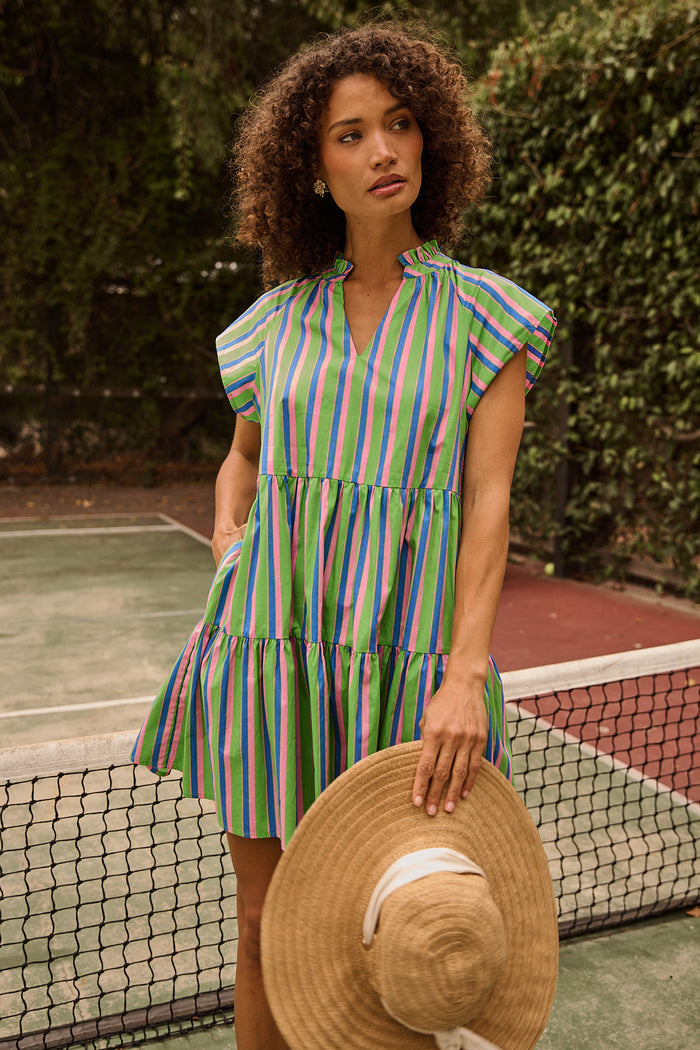 Janelly Poplin Tiered Mini Dress Stripe