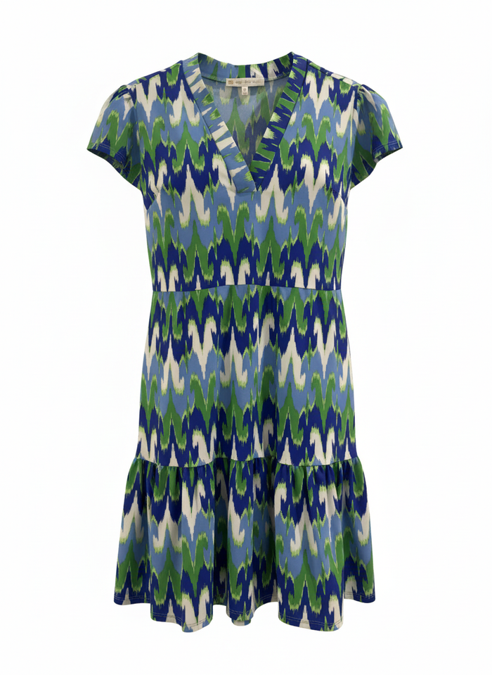 Multicolored patterned dress on a white background