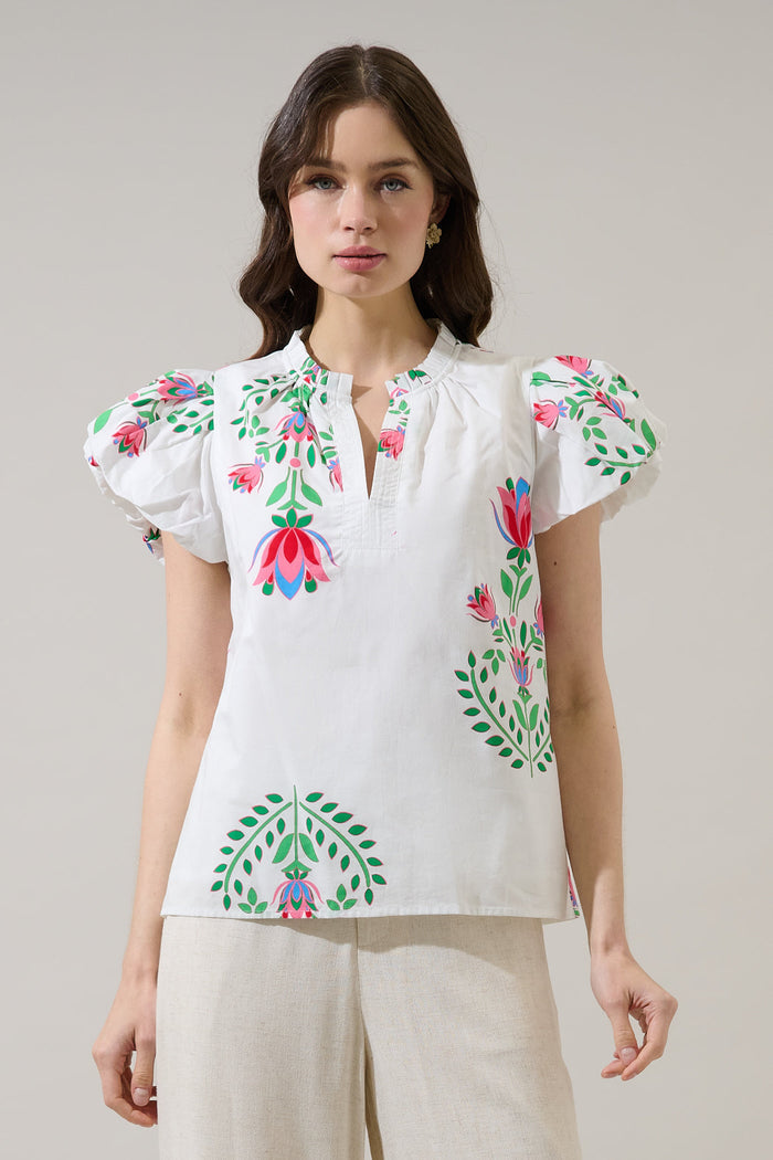 Keni Split Neck Top Saury Floral