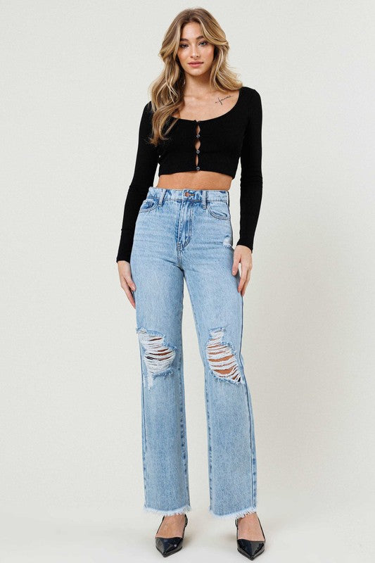 Kristi Distressed Wide Leg - SexyModest Boutique