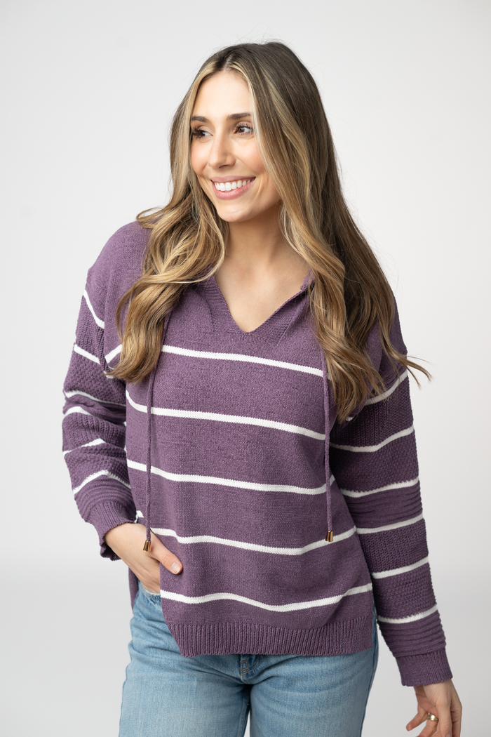 Maddie Striped Hoodie - Purple by Michelle Mae