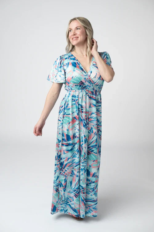 Millie Maxi Dress - Abstract Aqua Breeze by Michelle Mae