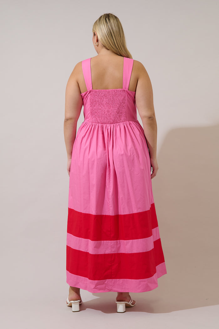 Murry Smocked Contrast Maxi Dress Curve