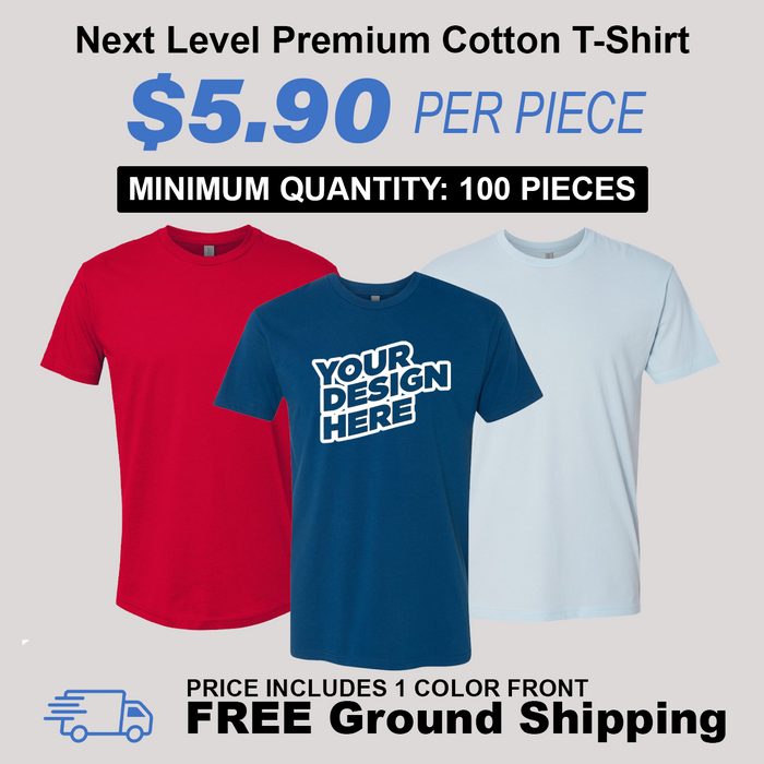 Next Level Premium Cotton T-Shirt Package (100 Piece Minimum)
