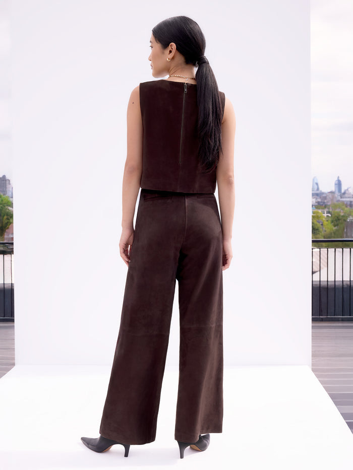 Petite Chocolate Brown Suede Wide Leg Trousers