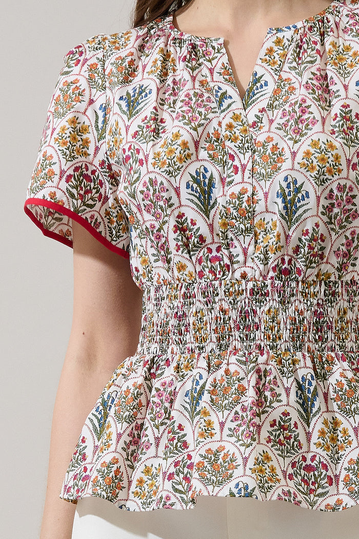 Sarina Smocked Peplum Top Kathy Floral
