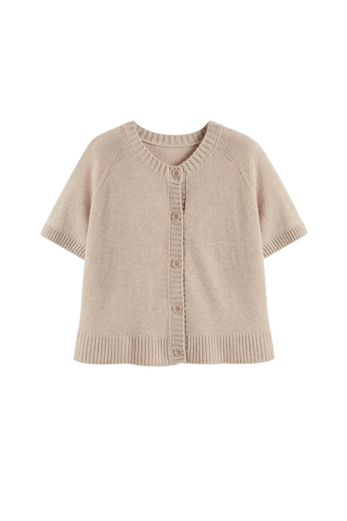 Beige knitted cardigan on a white background
