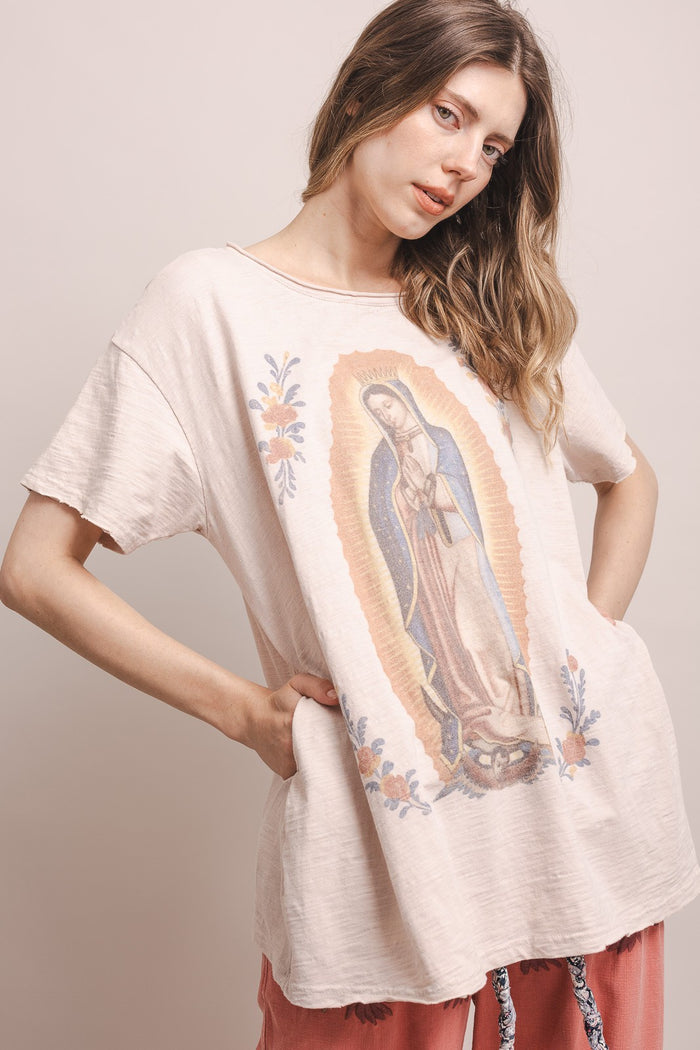 Tee Virgin Mary Print Washed