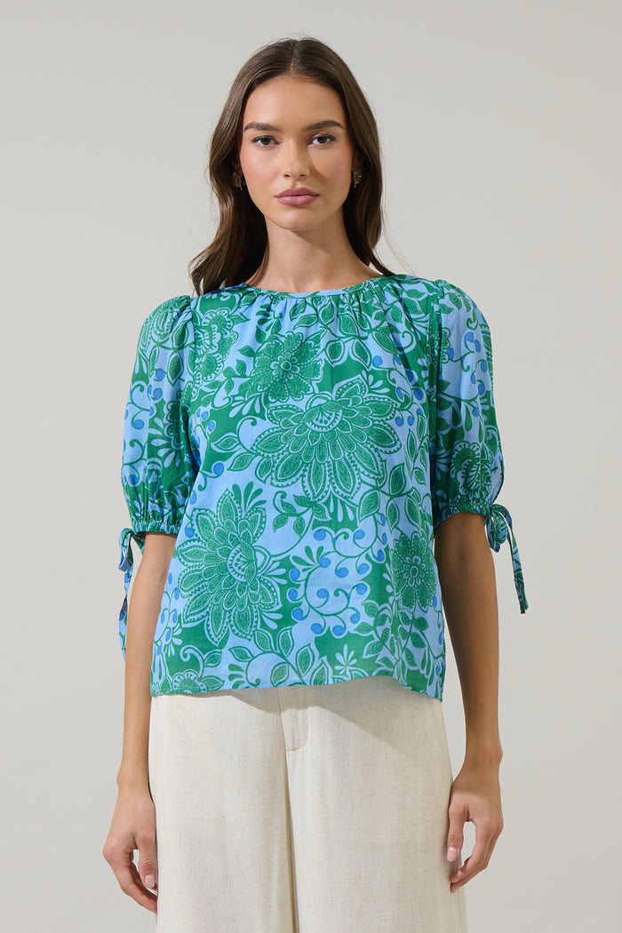 Tressa Floral Kareli Puff Sleeve Top