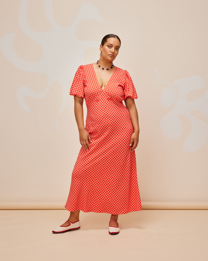 UMA DRESS STRAWBERRY PEACH GINGHAM
