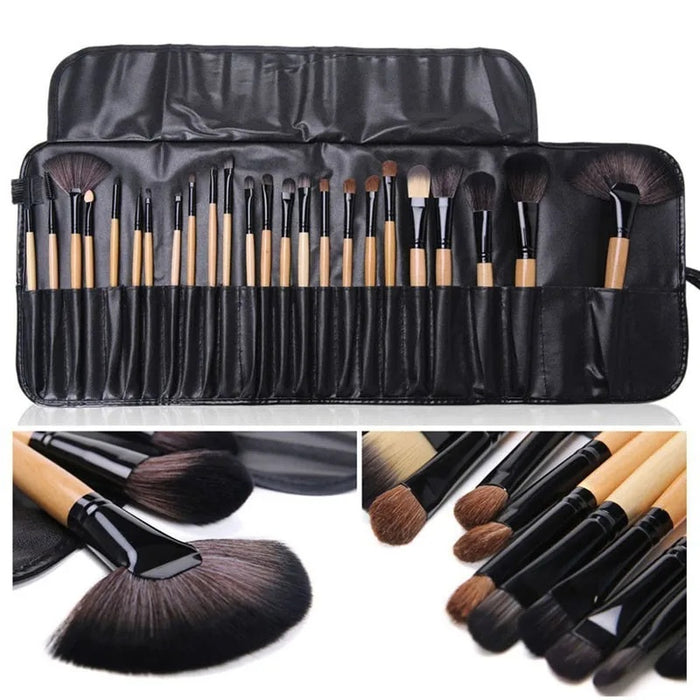 Soft synthetic bristles from a 24-piece makeup brush set for smooth face and eye makeup application