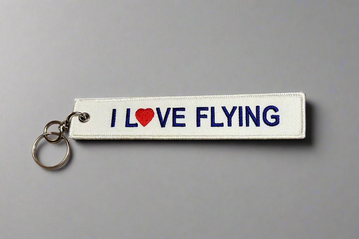 Embroidered Keychain with I Love Flying