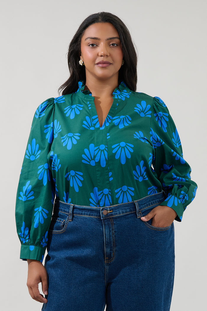 Adelia Split Neck Top Geo Curve