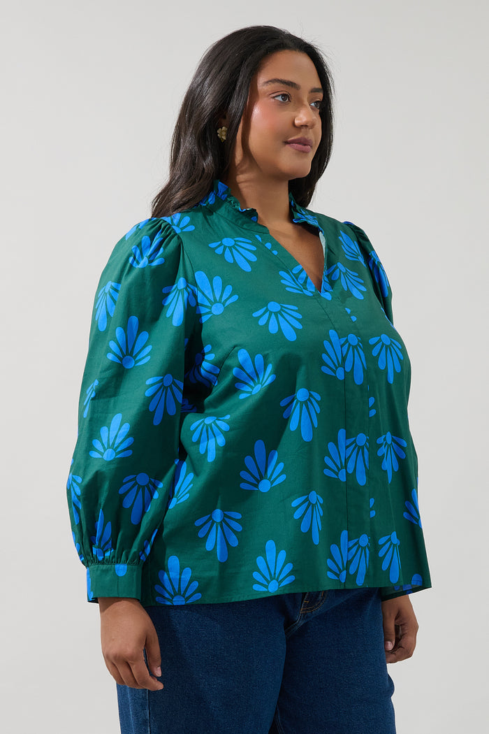 Adelia Split Neck Top Geo Curve