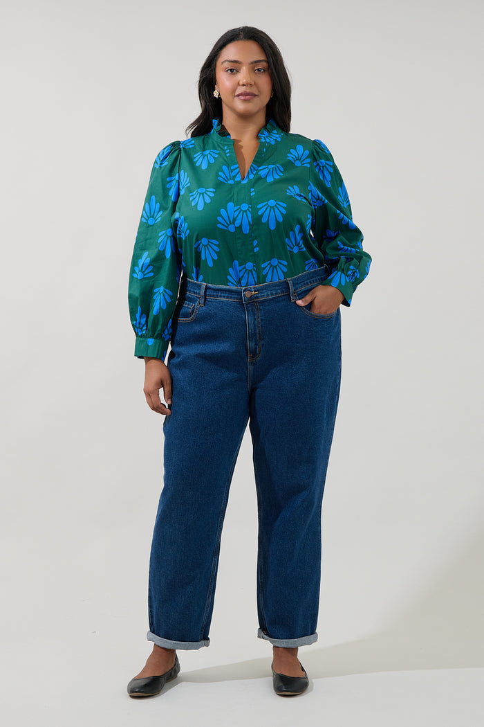 Adelia Split Neck Top Geo Curve