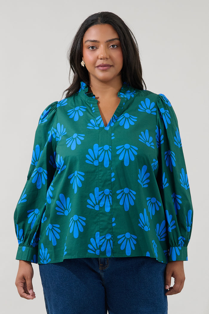 Adelia Split Neck Top Geo Curve