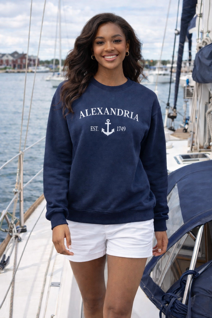 Alexandria Embroidered Anchor Sweatshirt - Navy