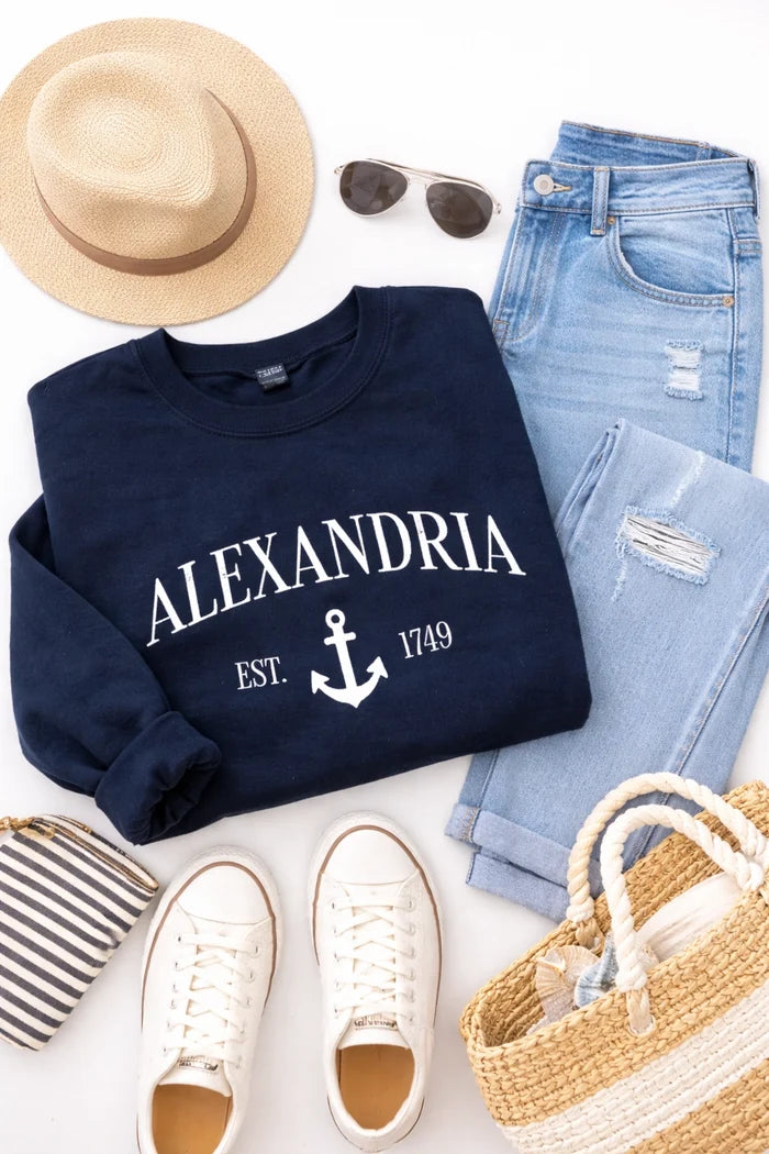 Alexandria Embroidered Anchor Sweatshirt - Navy
