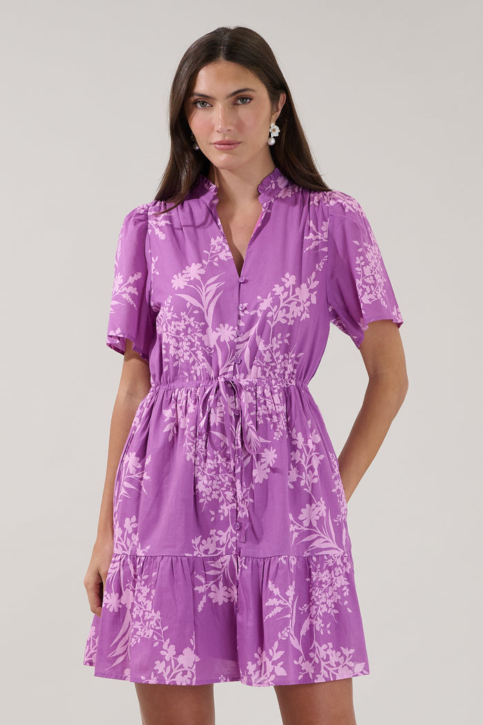 Amo Button Up Mini Dress Orchid