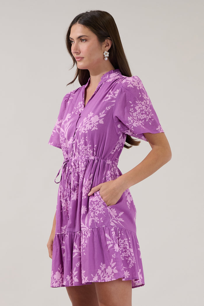Amo Button Up Mini Dress Orchid