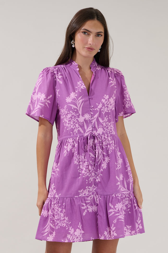 Amo Button Up Mini Dress Orchid
