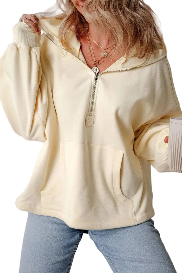 Shop Aruba Blue Fleece Lined Half Zipper Kangaroo Pockets Loose Hoodie at eAura