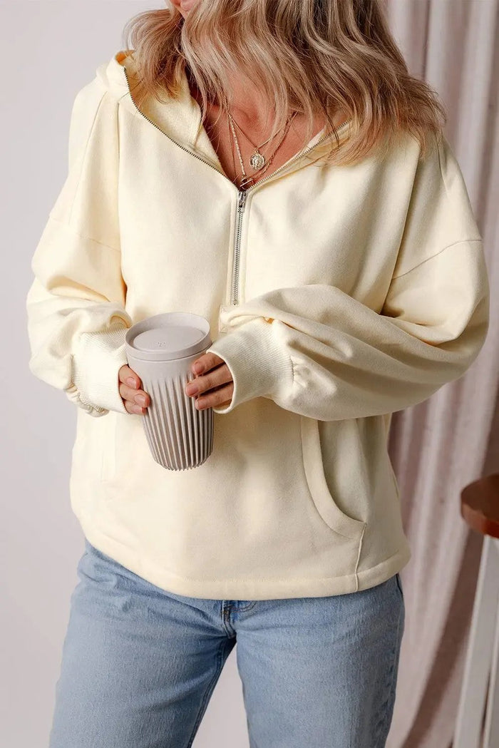 Shop Aruba Blue Fleece Lined Half Zipper Kangaroo Pockets Loose Hoodie at eAura