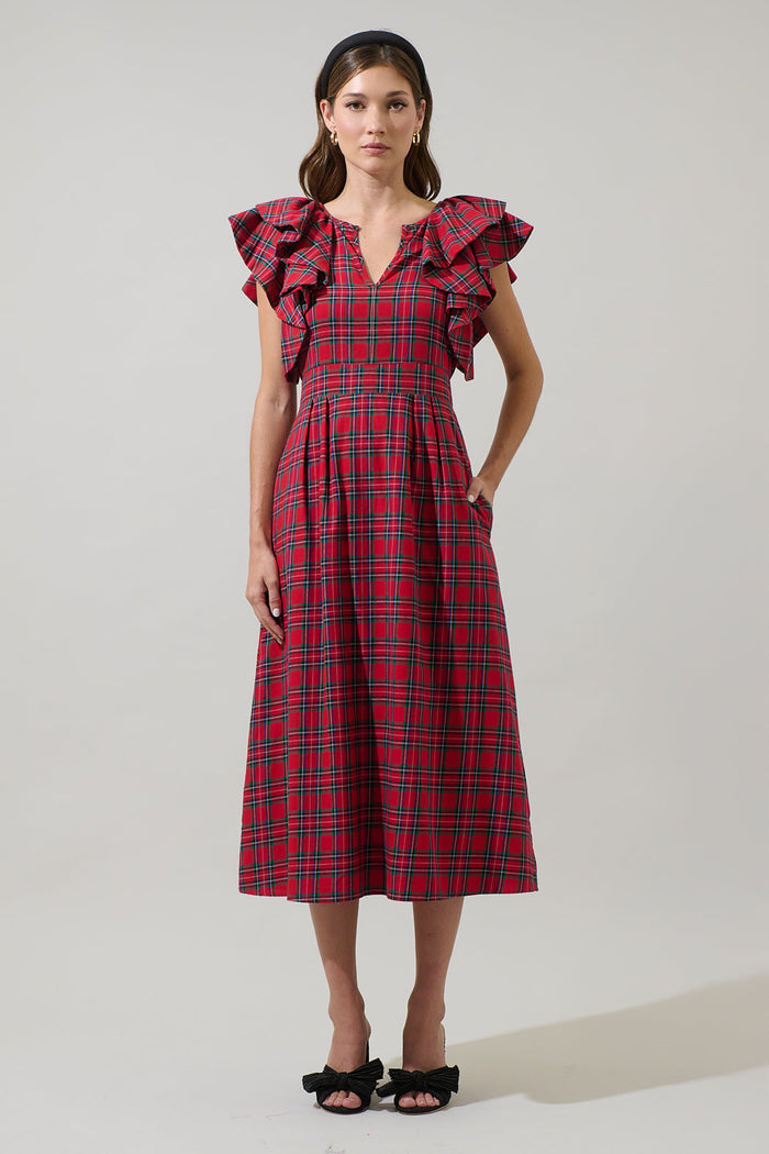 Arvada Plaid Santana Tie Back Midi Dress