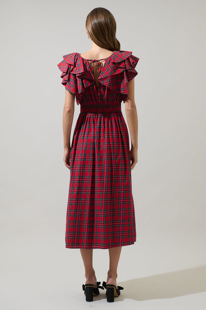 Arvada Plaid Santana Tie Back Midi Dress