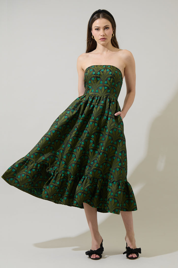 Aurra Jacquard Strapless Midi Dress