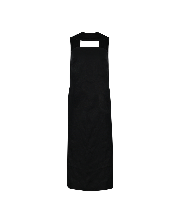 AVA LINEN SASH DRESS BLACK