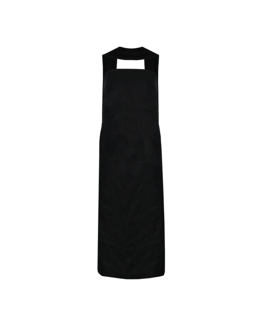 AVA LINEN SASH DRESS BLACK