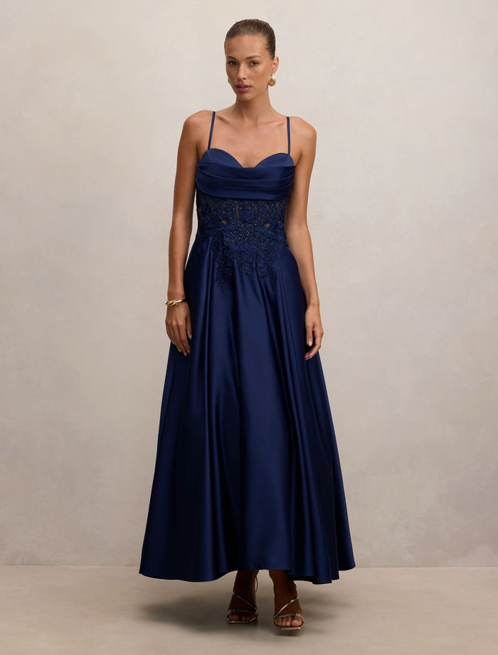 Avaleen Strappy Corset Dress Navy Forever New
