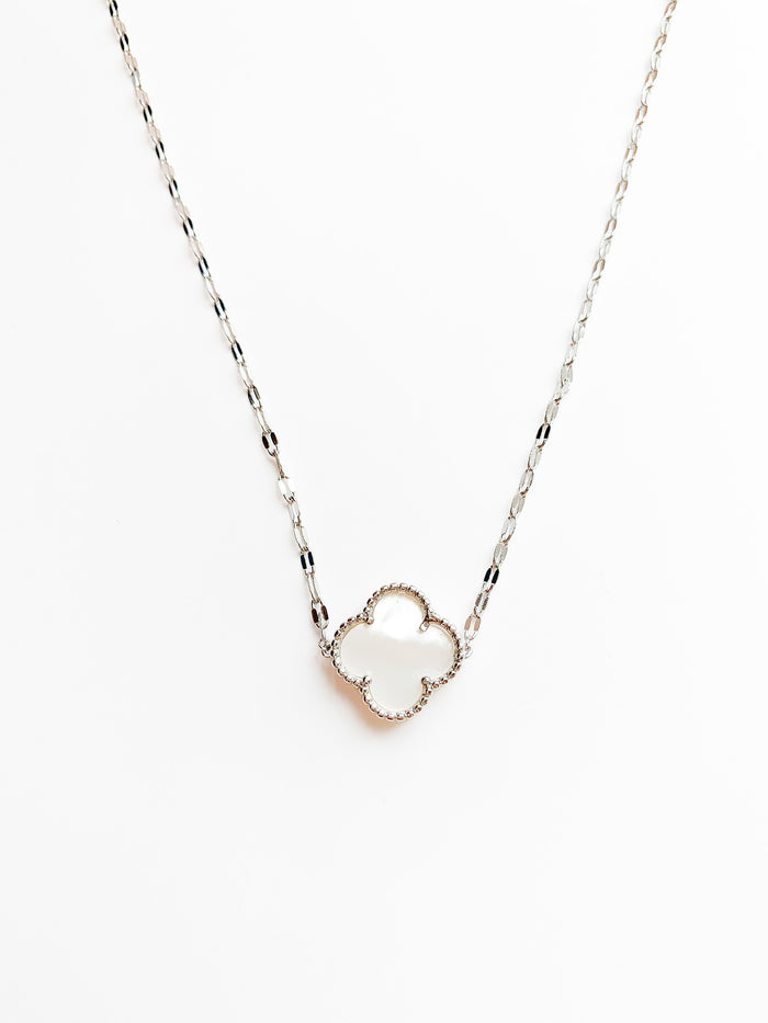 Avery Silver necklace with mother of pearl center clover. silver short necklace =