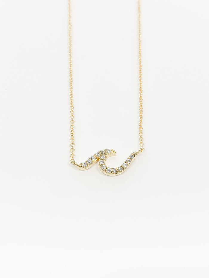 Avainna large wave necklace in gold. with crystals